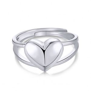 Dylam Stylish Design Fine Jewelry Women S925 Silver Rhodium 18K Gold Plated Double Layer Heart Shape <b>Adjustable</b> <b>Rings</b> - Product Image 1