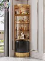 Vitrine à Vins de Luxe Moderne pour Salon, Cadre en Acier Inoxydable, Meuble Bar d'Angle en Verre, Rangement à Vins WB001