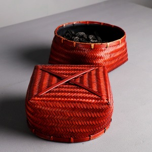 Bamboo Woven Round Charcoal Basket Retro Red Classic Style For Charcoal Stove Fireplace Accessories - Product Image 3