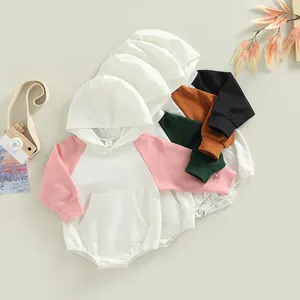 Barboteuse à capuche pour bébé fille et garçon, vêtements à manches longues, Raglan, blocs de couleurs, poche, sweat-shirt à capuche pour bébé, automne 2022