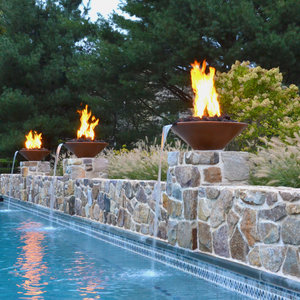 Outdoor Square Corten Steel Fire Pit with Water Feature Low Smoke Design for Swimming Pool Table <b>Top</b> or Firepit - Product Image 5