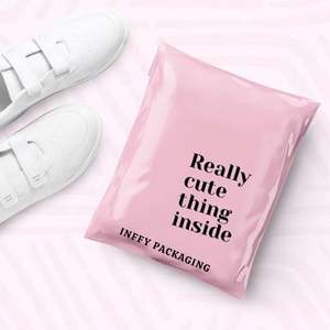 Sacs d'expédition express biodégradables en polyéthylène basse densité (LDPE) rose, personnalisés, pour vêtements, avec impression de logo, pour supermarchés et expositions - Product Image 2