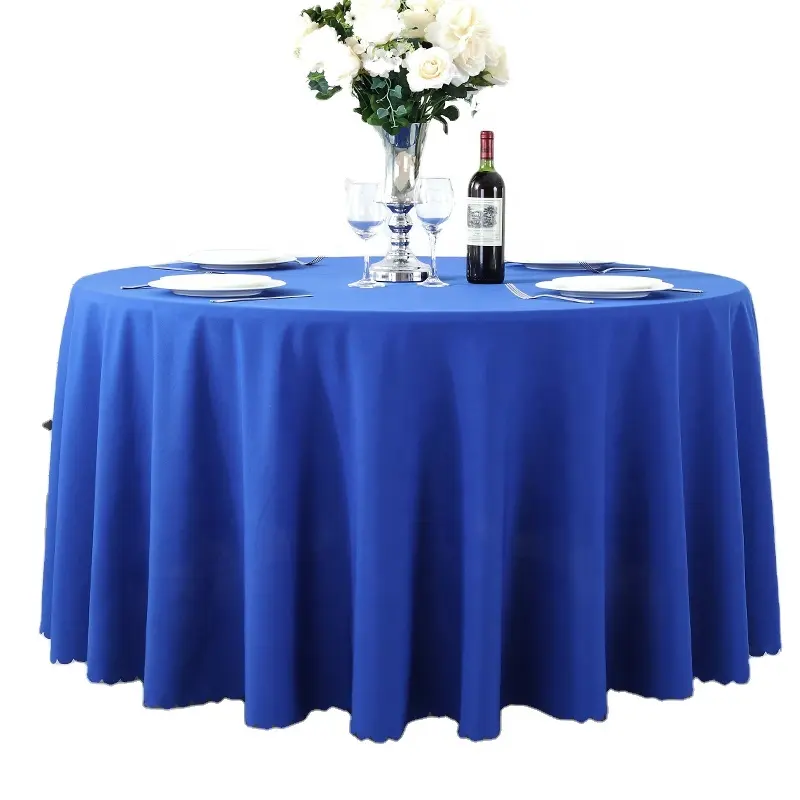 Оптовая продажа с фабрики, дешевая 132 дюймовая круглая Королевская Синяя скатерть для ресторана