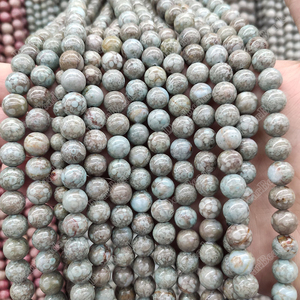 Perle di Corallo Fossile Rotonde Sfuse, Pietra Maifan Blu, Perle di Diaspro per Creazione di Gioielli 6mm 8mm 10mm - Product Image 4