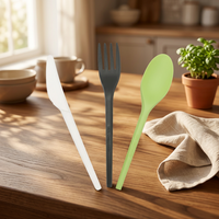 Vente en gros d'articles de table jetables biodégradables en CPLA personnalisés, fourchette, couteau, cuillère et cuillère-fourchette, ensemble de couverts compostables