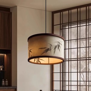 Song Dynasty Aesthetics Bamboo Leaf Pendant Light Chinese Retro Zen Style Fabric Light for Living Room Dining Room Tea Room - Product Image 3