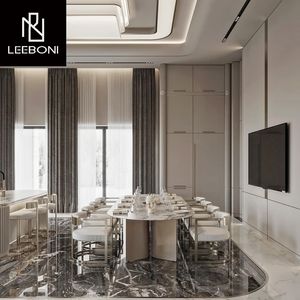 Tùy Chỉnh Thiết Kế Sang Trọng Chất Lượng Cao Đồ Nội Thất Nhà Thép Không Gỉ Bằng Đá Cẩm Thạch Hàng Đầu Bàn Ăn Đặt - Product Image 1