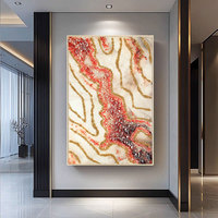 Peinture murale porcelaine cristal 3D faite main luxe moderne, géode rouge or abstraite diamants incrustés, décoration salon