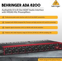 Interface audio numérique Behringer Ultragain ADA8200 Audiophile 8 entrées/8 ADAT avec préamplificateurs micro MIDAS et 4 câbles XLR de 25 pieds