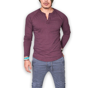 T-Shirt girocollo uomo tinta unita autunno <span class=keywords><strong>con</strong></span> bottone manica lunga - Product Image 1