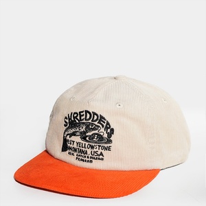 Casquettes personnalisées à logo brodé plat non structuré bicolore, casquettes snapback en velours côtelé à 5 panneaux - Product Image 1