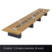 Ensemble de table de conférence longue, design minimaliste moderne de style panneau, en bambou, avec boîte de jonction de câbles ignifuge pour conférence