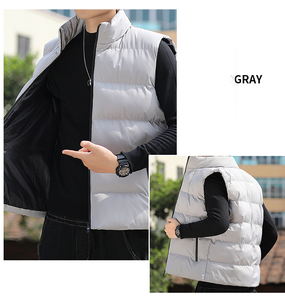 कस्टम लोगो पुरुषों के आकस्मिक आउटडोर मोटी पेडल्ड बनियान स्टैंड कॉलर जिपर पॉकेट शीतकालीन जैकेट काले क्विकटेड प्यूफर विंडप्रूफ - Product Image 3