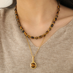 Collane Artigianali in <span class=keywords><strong>Ambra</strong></span> <span class=keywords><strong>Naturale</strong></span> con Perline, Placcate in Oro Vero, Impermeabili e Inossidabili, alla Moda - Product Image 1