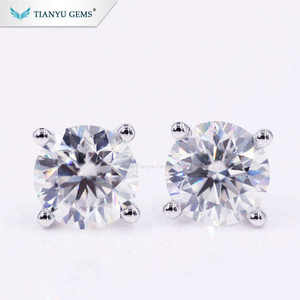 Tianyu ต่างหูเพชรสำหรับผู้หญิง,ต่างหูเม็ดเดี่ยวอัญมณี4แฉก14K ทองคำขาว1ct Moissanite - Product Image 5