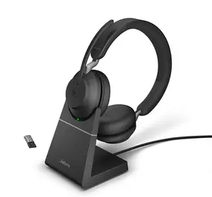 Jabra Evolve2 65 UC Versi MS Stereo Mono USB-A Gaya USB-C Headset BLT Nirkabel dengan Dudukan Pengisi Daya untuk Panggilan dan Musik