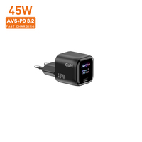 Chargeur universel Vina 45W, prise EU, USB-C simple avec affichage intelligent, charge rapide GaN, certifié AVS ROHS, compatible Google OnePlus