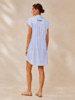 Robe longue décontractée d'été pour femme 100 % coton, coupe trapèze, respirante, taille naturelle, à lacets, manches courtes, unie, tissée, pour le quotidien
