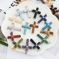 JF8422 Chunky Argent Plaqué Or Pierre Naturelle Cristal Quartz Pierre Semi-précieuse Pierre Gemme Croix Crucifix Pendentifs