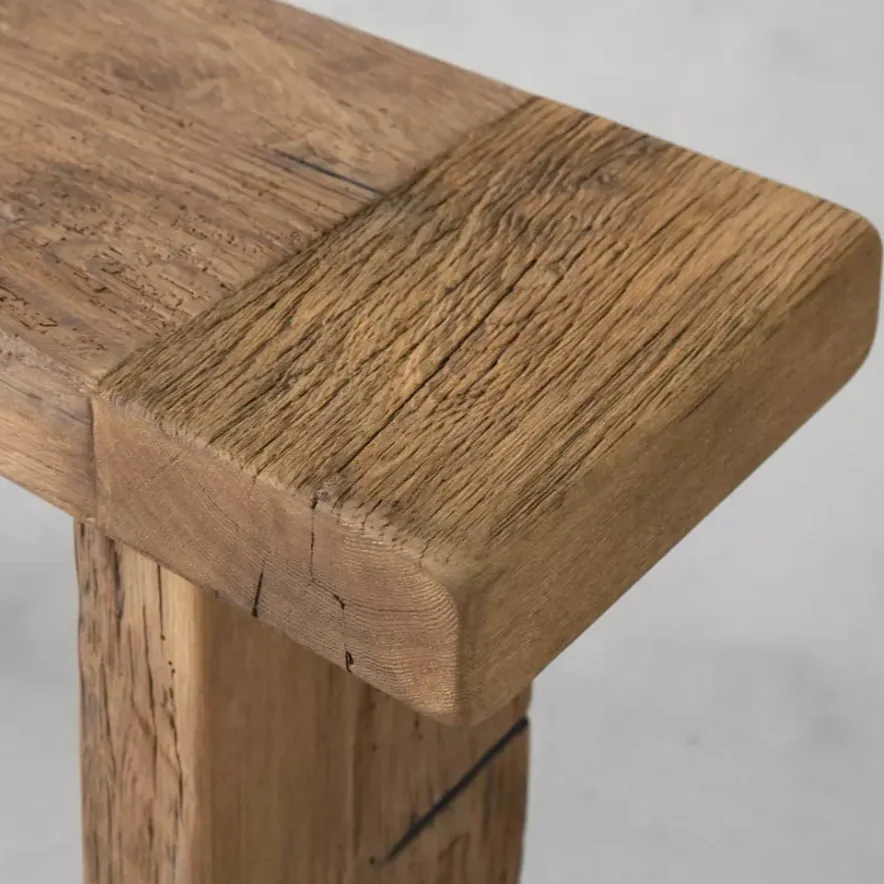 100% reclaimed oak wooden slab long stool patio bench for garden house