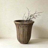Pot Bunga Oksidasi Vintage Bertekstur Embos, Pot Dekoratif Rustic Farmhouse untuk Tanaman & Bunga Hijau Indoor Outdoor