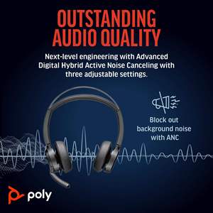 <span class=keywords><strong>Casque</strong></span> Stéréo Poly Voyager Focus 2 <span class=keywords><strong>Plantronics</strong></span> ANC Acoustic Fence 4 avec Micros Anti-Bruit et Dongle BT700 pour Team Zoom - Product Image 2
