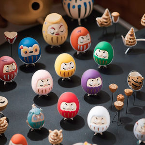 تماثيل صغيرة من السيراميك المزجج الملون ، مجموعة فنية يابانية ، دمى دارما مرسومة ، هدايا صغيرة لطيفة - Product Image 5