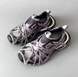 Zapatillas deportivas casuales con cordones ajustables, talla 3XXL, en contraste azul y rosa, con suela gruesa de malla multicapa que aumenta la altura. - Product Image 4