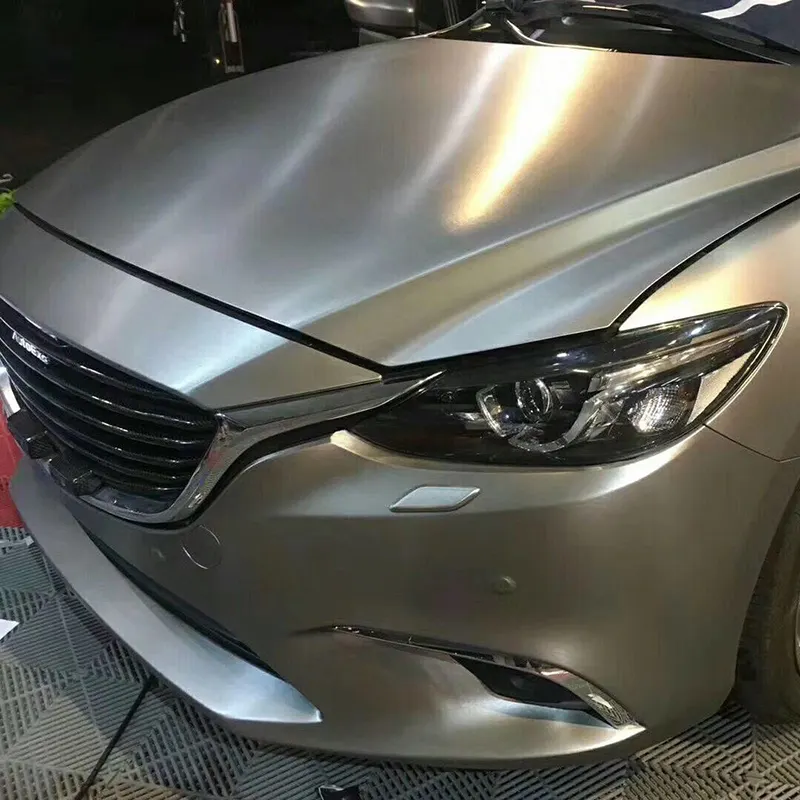 WrapMaster 1.52*18 m Satin Metallic Brushed Steel Vinyl Wrap Light Gray 5x59FT Car Vinyl Wrap