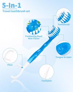 Mini <span class=keywords><strong>brosse</strong></span> <span class=keywords><strong>à</strong></span> dents jetable 5-en-1 avec dentifrice, fil dentaire, gratte-langue, cure-<span class=keywords><strong>dent</strong></span> – Format voyage pour la maison et les déplacements – Pour une haleine fraîche - Product Image 4