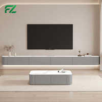 Mueble Flotante para TV de Aluminio Blanco Simple de 80 Pulgadas con Puerta Corredera y Cajones, Estilo Hotel de Lujo 5 Estrellas