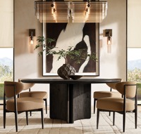 Ensemble de table à manger ronde moderne en chêne européen massif 4 places, ensemble de chaises de salle à manger de luxe sur mesure