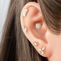 Anting Tragus Bunga Kincir Angin Maina ASTM F136 Titanium Push Pin Labret Piercing Geometri Zirkon untuk Tindik Tulang Rawan Helix Lobe