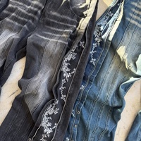 Jeans en denim pour hommes de haute qualité, lourds, noirs et bleus, coupe ample, taille plus, personnalisés, lavés à la main, empilés, baggy, à fermeture éclair, à motifs floraux