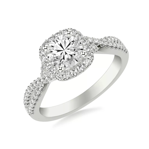 Anillo de compromiso de oro blanco de 14 quilates con diamante cultivado en laboratorio de corte brillante redondo, halo doble tipo cojín, pavé y tallo dividido, anillo de boda para mujer - Product Image 2