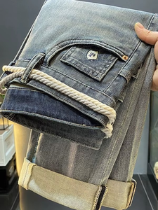 Jean américain épais pour homme, collection automne 2025, coupe slim, jambe droite, pantalon décontracté de marque haut de gamme et tendance - Product Image 3