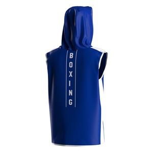 Al por mayor Bata de boxeo sin mangas con capucha para hombre, para entrenamiento de gimnasio, MMA y pasada por el ring, de corte ajustado, con logotipo personalizado, ropa deportiva - Product Image 3