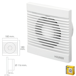 Extractor de aire para baño de 16 vatios. Salida O/ 116 mm. - Product Image 1