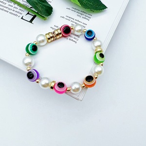 Pulsera de Perlas con Ojo Turco Retro Europeo Americano de 10 mm, Colores Mezclados, Joyería de Moda para Mujer, Uso Diario - Product Image 2