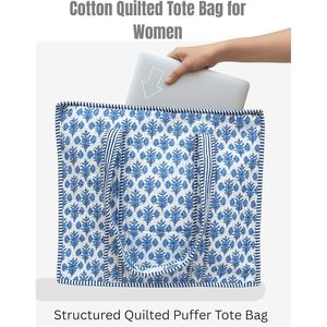 Sac fourre-tout matelassé en coton Third Eye Export 18x16, grand sac de plage avec fermeture éclair, design tendance toutes saisons pour femme, voyage et travail - Product Image 6