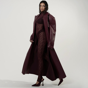 Abito Invernale Sexy con Spalle Scoperte, Maniche Lunghe in Pizzo <span class=keywords><strong>e</strong></span> Rete, Aderente con Cerniera <span class=keywords><strong>e</strong></span> Dettagli Patchwork, <span class=keywords><strong>Nero</strong></span> <span class=keywords><strong>e</strong></span> Bordeaux, in Poliestere - Product Image 2