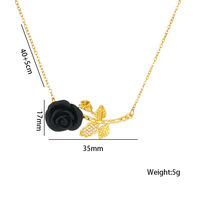 Collier tendance pour femmes, unique, imitation perle, romantique, noir, rouge, rose, fleur, acier inoxydable, plaqué or 18 carats, chaîne à maillons