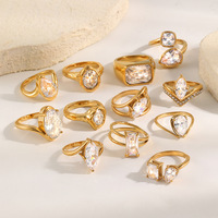 Bague pendante en or 18 carats, étanche, durable, inaltérable, de haute qualité, design géométrique en zircon blanc, style luxe léger et tendance, pour la décoration des mains