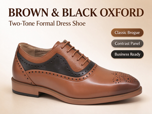 Chaussures Oxford pour homme bicolores marron et noir en cuir véritable, style brogue, à lacets, pour mariage, bureau et affaires - Product Image 1