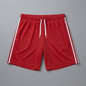 <b>Red</b> <b>Men's</b> Knitted Mid Waist Sports <b>Shorts</b> with Drawstring Elastic Front Logo Stripe Side Design Polyester/Cotton 260g In-Stock - Product Image 1