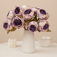 Lot de 5 têtes de pivoines artificielles vintage en soie, bouquet de roses Austin, couleur brûlée, pour décoration de mariage et de table, vente en gros