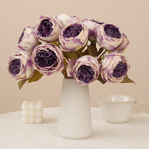 Lot de 5 têtes de pivoines artificielles vintage en soie, bouquet de roses Austin, couleur brû<span class=keywords><strong>l</strong></span>ée, pour décoration de mariage et de table, vente en gros - Product Image 5