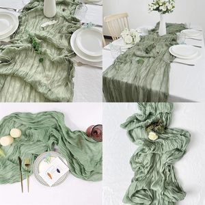 <b>Green</b> Woven Cheesecloth Gauze Modern <b>Table</b> <b>Runner</b> 10Ft 120 Inches Reusable for Wedding Bridal - Product Image 5