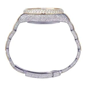 Reloj de lujo hecho a medida Esfera de diamantes de dos tonos en oro blanco Ropa de fiesta hecha a mano con ventana de vidrio - Product Image 4