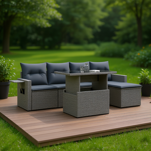 Conjunto de Sofá de Jardín de Ratán Gris, 4 Plazas, Muebles de Exterior Resistentes a la Intemperie, Diseño Contemporáneo - Product Image 2